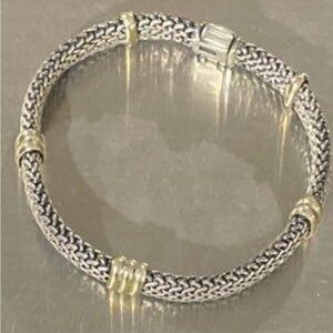Ross-Simons Italian 925 Silver & 18kt Gold Woven Bracelet 7”